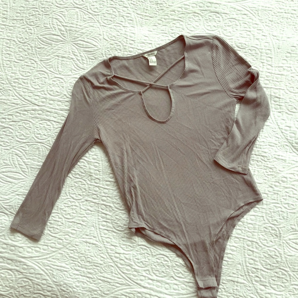 Grey 3/4 body suit with cross chest detail